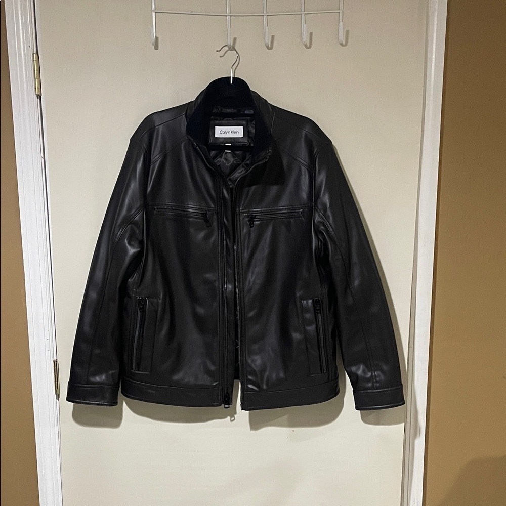 NWOT Calvin Klein Men's Sleek Leather Brown Jacket Size Large